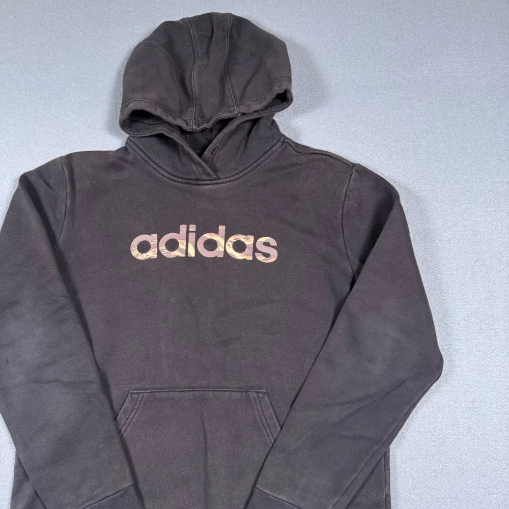 Adidas Pullover Hoodie Faded Black Camo Logo Graphic‎ Sweatshirt Mens Medium